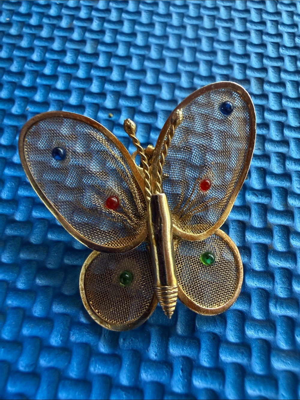 Vintage Gold Butterfly Brooch / pendant with Multicolor Accents